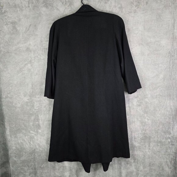 Womens Holly Deb Black 100% Pure Wool Embroidered Long Coat Open Front Size M - Picture 6 of 12